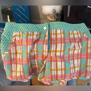 VENUS Plaid Cotton Shorts in Aqua, Pink & Yellow